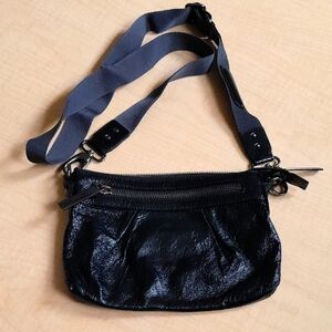 HOBO black Crackled Leather Cross Body Bag
